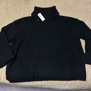 LOFT Cuffed Ribbed Mockneck Sweater, black, XL, NWT